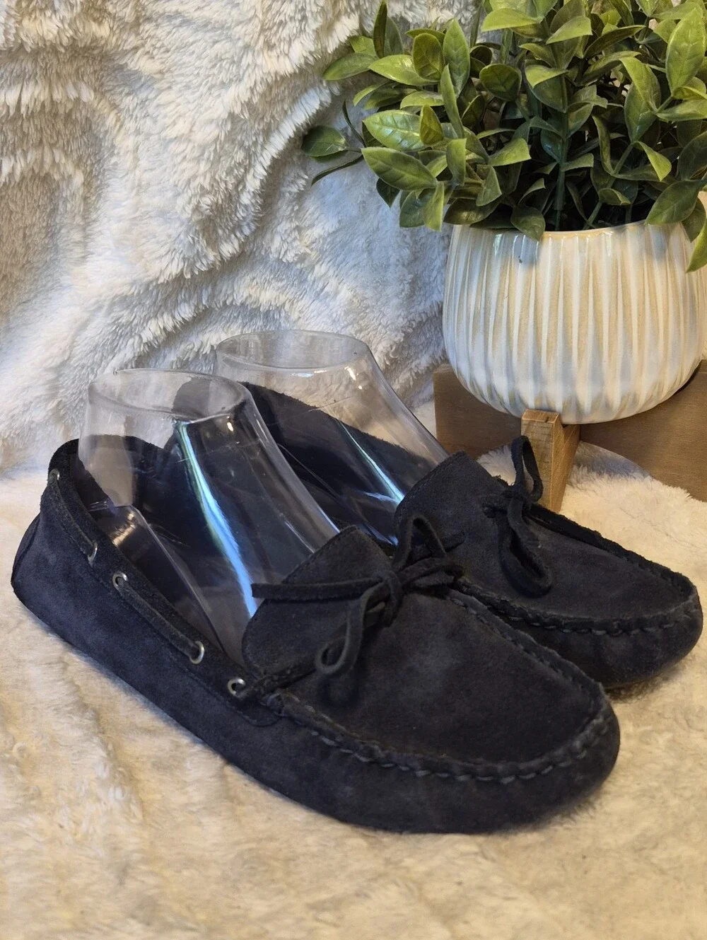 J. Crew Suede Driving Moccasins Loafers Navy Blue Slip On Flats Women's Size 8